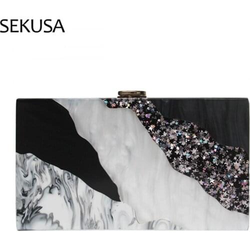 Black Color Plastic Women Fashion Handbags With Chain Ladies Evening Bags Flap Brand Design Day Small Clutch