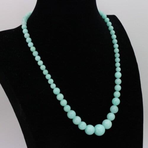 Sea blue chalcedony 6-14mm round bead stone tower chain wholesale necklace 18"