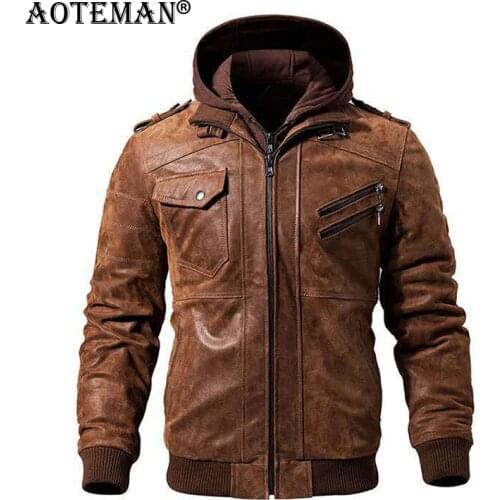 Men PU Leather Jackets Motorcycle Biker Coats Bomber Hooded Fleece Male Coat Winter Outwear Windbreaker Men Brand Clothing LM200