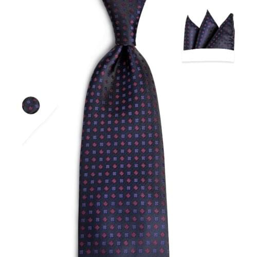 DiBanGu Dark Ties Set New Design For Men Red Dots Tie Handkerchief Cufflinks Sets For Business Wedding Party Neck Ties N-7030