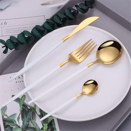 Tableware White Gold Silverware Set 18/10 Stainless Steel Cutlery Set Knife Fork Spoon Teaspoon Cutlery Set Kitchen Dinnerware