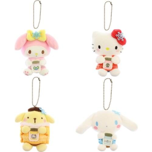 New Kawaii Cute Anime Drink White Dog Bunny Rabbit Cat Plush Keychain Kids Stuffed Toys Small Pendant For Children Gifts 12CM