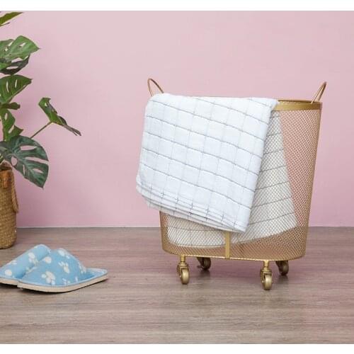 New Modern Golden Fashion Metal Gold Color Dirty Clothes Storage Handle Laundry Basket Home Creative Organizer With Wheel