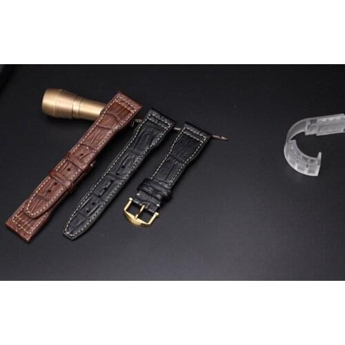 New High quality 20mm 21mm 22mm Crocodile Leather Watchband with Pin Buckle for IWC Pilots Black Brown Watch Strap Stock