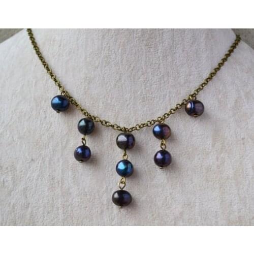 Stunning Genuine Pearl Necklace 45cm Retro Chain Black Real Freshwater Pearl Necklace Wedding Birthday Fashion Women Gift