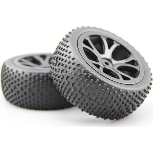 Pre-Glued 4pcs 1/10 Buggy Tires Tyre Twin Y spoke 15% Reinforced Nylon Black Wheel Rim fits for 1:10 4WD Buggy Car 1/10 Tire