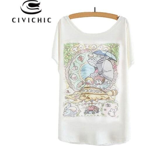 CIVI CHIC Girl Lovely Summer T Shirt Woman Bat Sleeves Tops Tee Cute Cartoon Totoro Printing T-shirt One Size Loose Tshirt WST91