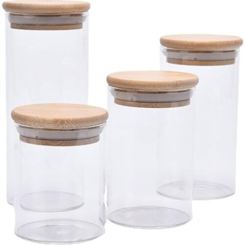 Glass Jar With Bamboo Lid Sealed Canister Food Storage Bottles Container Storage