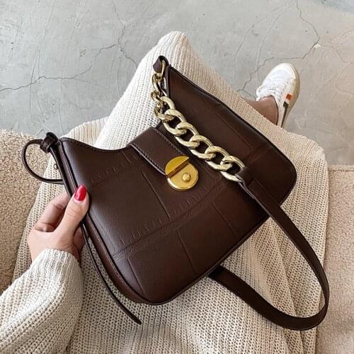 Stone Pattern PU Leather Crossbody Bags For Women 2021 Winter Branded Shoulder Handbags And Purses Luxury Chain Cross Body Bag