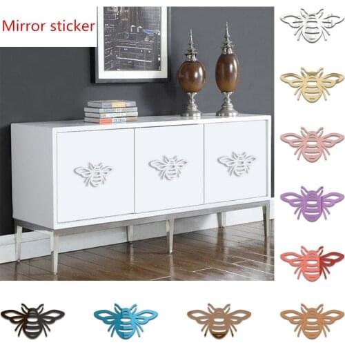 Furniture cabinet decoration mirror sticker acrylic self-adhesive 3D wall sticker mirror gold sliver Little bee shape stickers