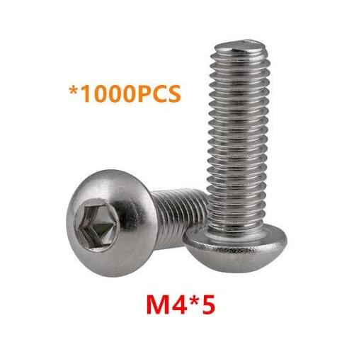 1000pcs M4*5 Hex Socket Button Head Screws A2-70 Stainless steel Round head Mushroom Bolts ISO7380