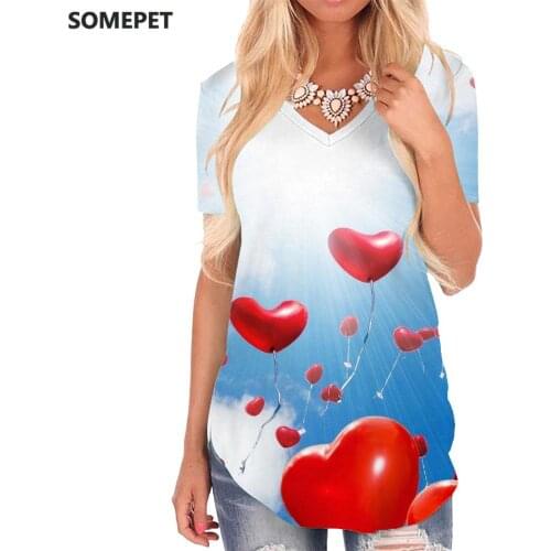 SOMEPET Sky T-shirt women Love V-neck Tshirt Balloon Tshirts Printed Creativity Funny T shirts Womens Clothing Punk Rock Cool