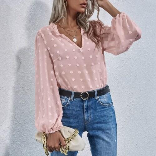 Office Lady Elegant Chiffon Blouses Loose V Neck Long Sleeve Shirts For Women Solid Color Elegant V Neck Top Femme Blusas 40