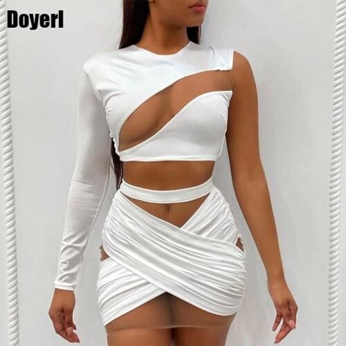 Bandage Sexy Two Piece Outfits for Women 2021 Party Night Club Dress Sets Festival Clothing Mini Skirt and Top Set Matching Sets