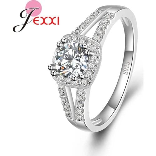 Genuine 925 Sterling Silver Forever Wedding Promise Clear CZ Crysatls Finger Rings for Women Jewelry Christmas Gift