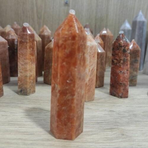 1pcs Natural Crystal Point Sunstone Healing Stone Quartz Tower Orange Wand Ornament for Home Decor Reiki Energy Stone Pyramid