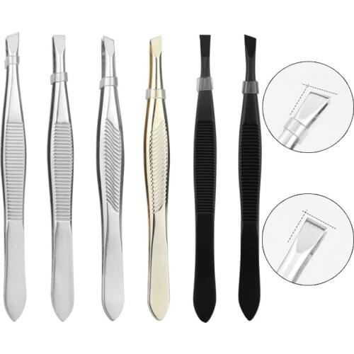 1Pc Eyebrow Hair Tweezers Stainless Steel Facial Hair Remover Puller Professional Eyebrow Hair Removal Tweezer Flat Tip Tools