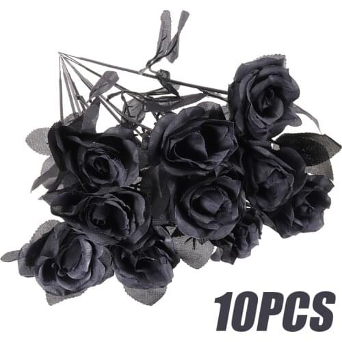 10pcs/Lot 45CM Artificial Black Rose Flower Halloween Gothic Flowers Wedding Home Party Fake Flower Dcor