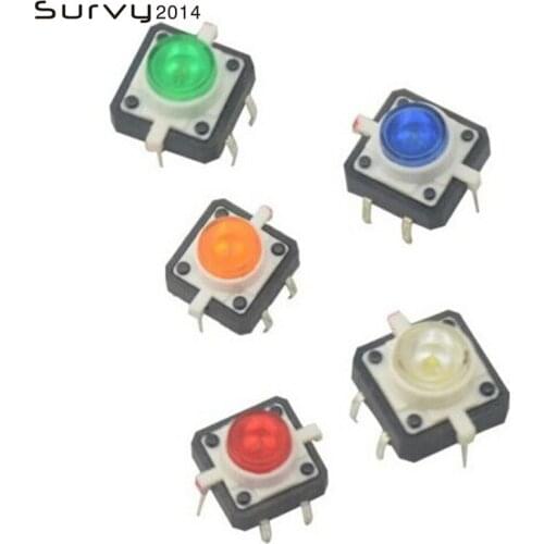 5PCS Tactile Push Button Switch Momentary Tact LED 12X12mm 50MA Round Cap 5 color diy electronics