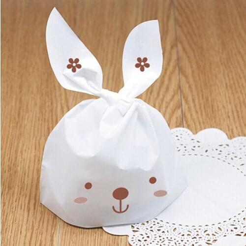 50pcs/lot lovely white rabbit ear biscuit bag cookie flat bags food cake package bakery gift packaging