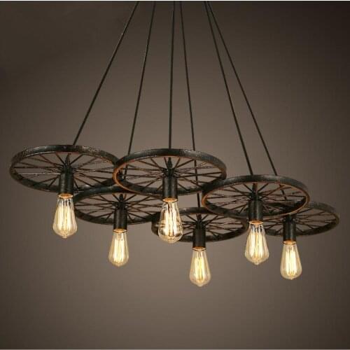 American Retro Industrial Wind Wheel Pendant lights For Exhibition Hall Hotel Restaurant Corridor Antique Creative Iron Lamps