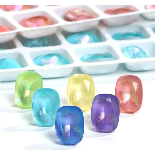Astrobox Aurora Rectangle Glass Crystal Stone Pointback Colorful Nail Art Rhinestone Manual DIY Nail Accessories Jewelry Making
