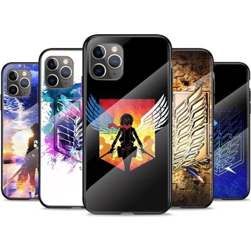 Tempered Glass Cover Anime Attack On Titan For Apple iPhone 12 11 8 7 6 6S XS XR SE X 2020 Pro Max Mini Plus Phone Case