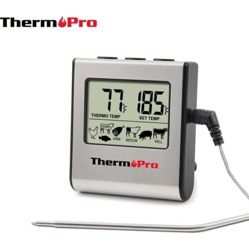 Thermopro TP16 LCD Digital Cooking Food Thermometer BBQ Meat Thermometer For Oven Smoker Clock Timer with Stainless Steel Probe