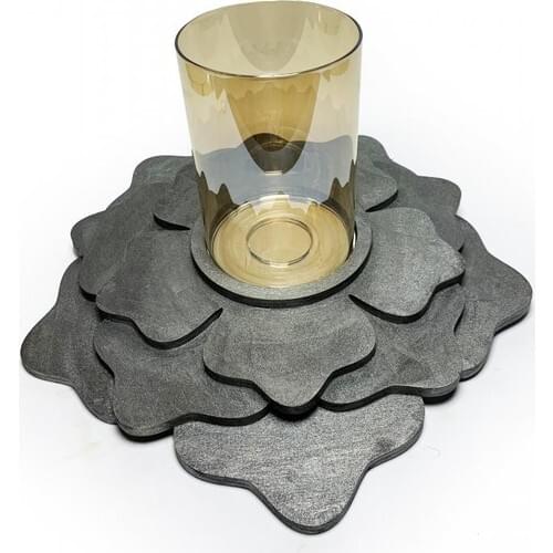 Folk Bookstore 3 Layers Silver Flower With Glass Candle Holder