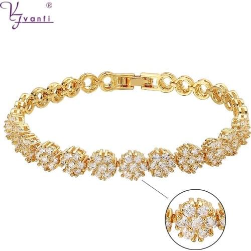 Kfvanfi Luxury Fashion Flower Zirconia Stone Tennis Bracelet Gold Women Bracelet