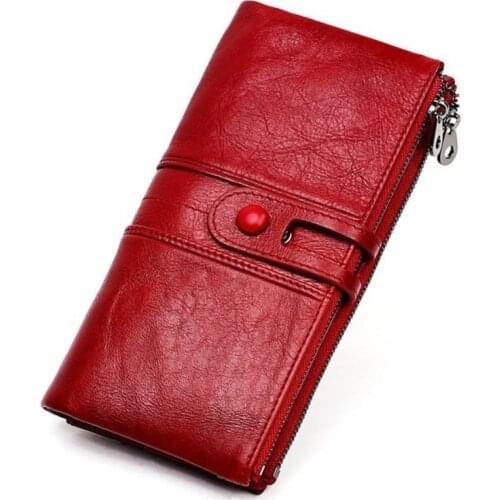High Quality Women Clutch Wallets Genuine Leather Male Womens Long Wallet Zipper Purse Coin Purse Money Phone Bag RFID Wallet