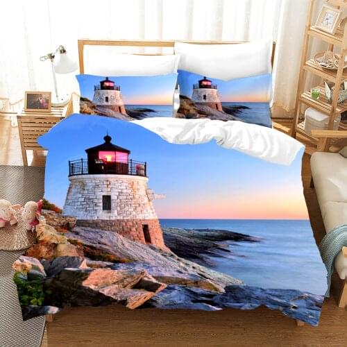 Lighthouse Bedding Set Blue Sky Lake Landscape Duvet Cover Sets Pillowcase 3d Bed Linen Queen Size Full Queen Size