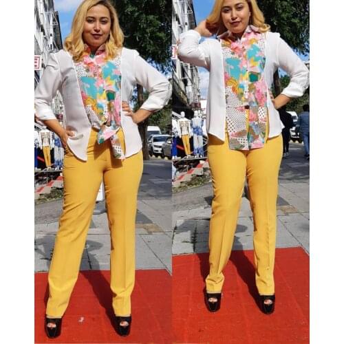 2 Piece Sets Africa Clothing For Women Plus Size Pant Suits Ladies Business Office Shirt Tops+pants Suits African Set Ladies