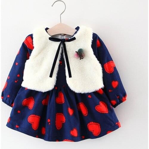 Girls Suit ChildrenS Clothing Autumn And Winter Fur Vest+Princess Party Cartoon Velvet Dress 2pcs Warm Baby Kids Girl Clothes