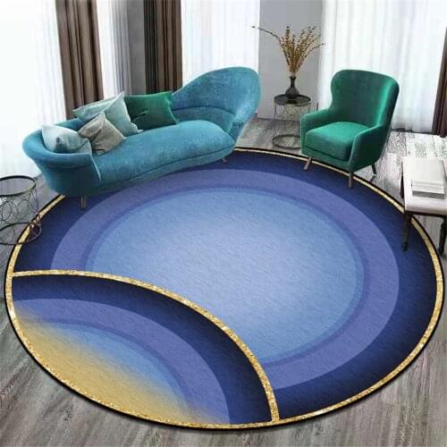 Nordic Blue Gold Strip Round Living Room Carpet Modern Art Carpet Home Rug Bedroom Geometric Print Rugs