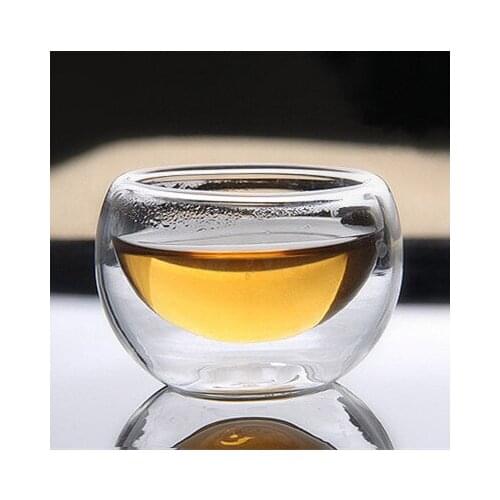 Hot!!! 6pcs/lot double layers 50ml glass drinking cup, exquisite handcrafted Double wall heat resistant glass tea cups saucers