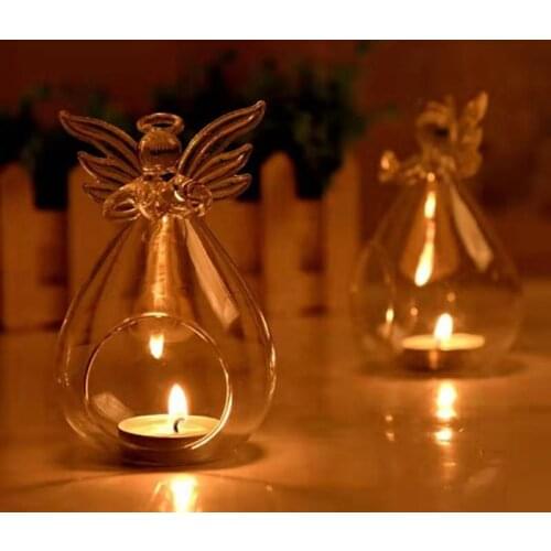 Hot Fashion Creative Angel Glass Hanging Tea Lamp Candle Holder Family Room Party Decorative Candlestick