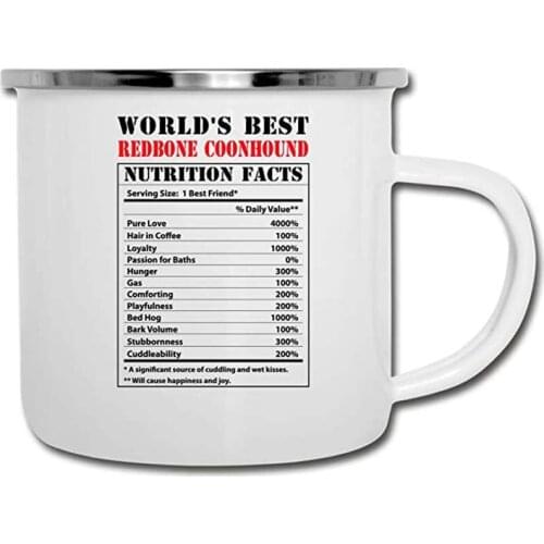 Worlds Best Redbone Coonhound Nutrition Facts Enamel Camper Mug