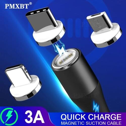 3A LED Magnetic Micro USB Type C Cable Fast Charger Charging Data Cord For iPhone 12 Xiaomi Mi 11 Smart Phone USB Charge Wire 2M