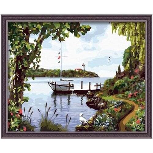 MaHuaf-X387 Framed Mind harbor DIY Painting By Numbers Art Canvas Painting Home Decor For Living Room Wall Art Picture 40x50cm