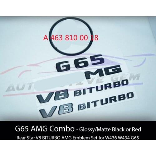 G65 for AMG V8 BITURBO Rear Star Emblem Black Badge Combo Set for Mercedes W463 A 463 810 00 18
