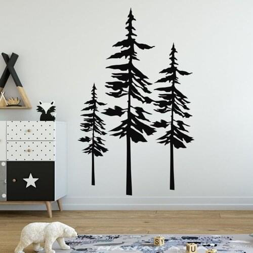 Set of 3 Pine Tree Wall Stickers Home Decor Living Room Bedroom Removable Vinyl Wall Decal Nature Large Trees Art Sticker D931