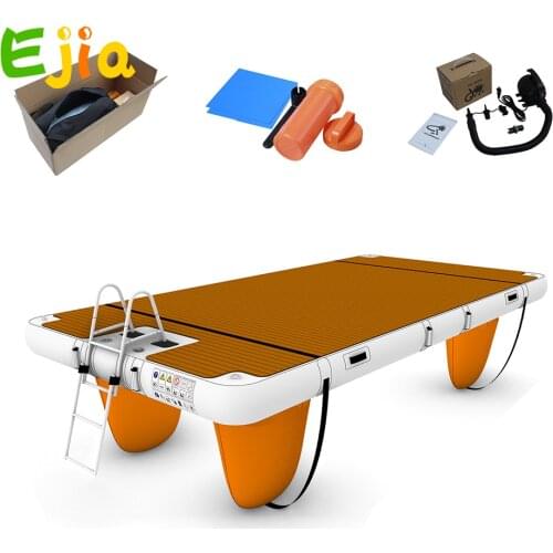 Top Quality 20cm Durable Drop Stitch PVC Swim Inflatable Floating Platform Air Dock With Air Pump For Lake Boat
