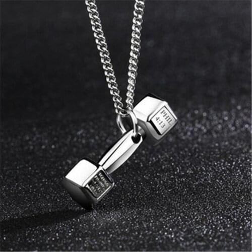 New Gym Dumbbell Pendant Necklace Bodybuilding Hip Hop Necklace Men Women Couple Sports Barbell Dumbbell Holiday Gift Wholesale