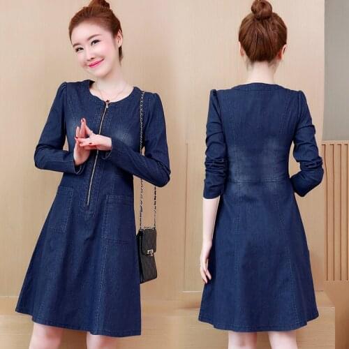 New popular blue Denim dresses Spring Korea High waist denim dresses female Large size women dresses 3XL 4XL 5XL Youth clothing