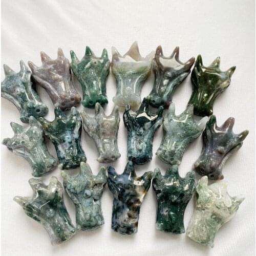 Wholesale Natural Crystal Star Quartz Healing Decoration Energy Treasure Moss Agate Dragon Head For Gift