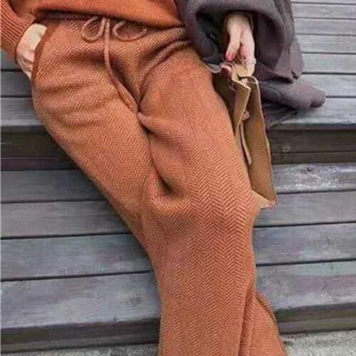 Autumn Winter New Thicken Pants Women Soft Waxy Comfortable Cashmere Pants Knitted Wide Leg Pants Casual Loose Trousers Women