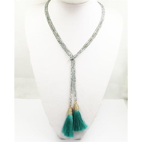 Tassel statement Necklace 3Colors Choice Silk Tassel Glass Beads Crystal Necklaces 50inch Long Necklace Women Gifts Jewelry