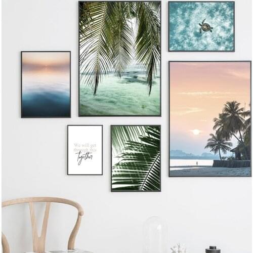 Palm Leaf Turtle Beach Wall Art Canvas Painting Prints Nordic Landscape Quotes Poster Wall Pictures For Living Room Decor TB204