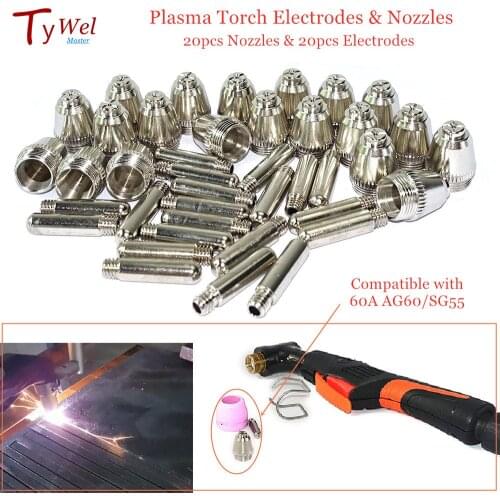 40pcs AG60 Plasma Cutting Torch Consumable SG55 Plasma Cutter Kit 60A AG-60 Plasma Torch Tip Electrode Nozzle